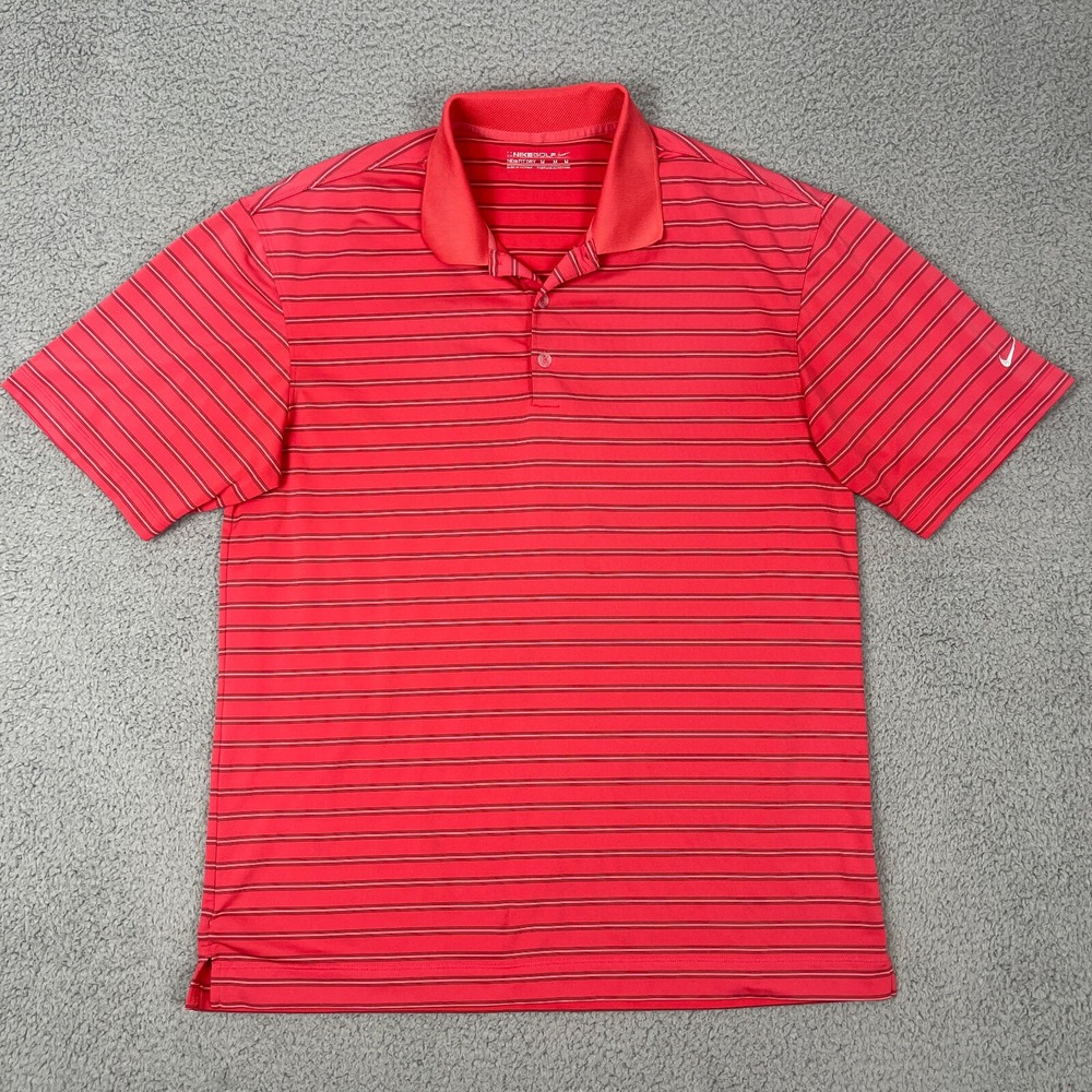 Nike Golf Tour Performance Polo Shirt Mens M Red Striped Fairway Masters Sports‎